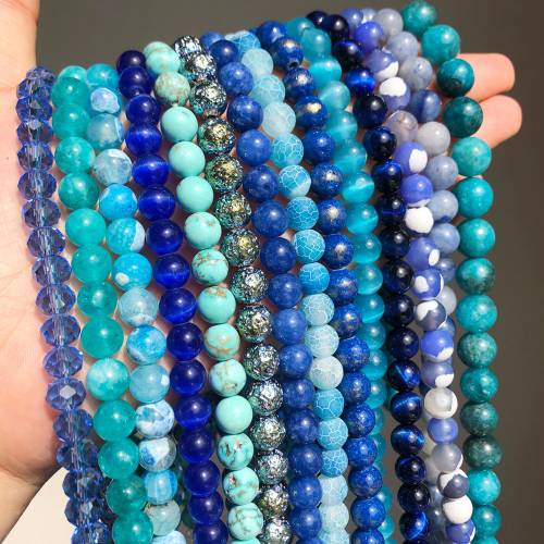 Natural Stone Blue Crystal Quartz Moonstone Agates Tiger Eye Jades Round Beads For Jewelry Making Handmade Bracelets Accessories