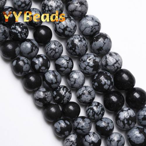Natural Black Snowflake Obsidian Stone Beads Round Loose Charm Beads For Jewelry Making DIY Bracelets Necklaces 4 6 8 10 12mm