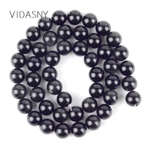 Natural Obsidian Stone Round Spacer Beads Diy Necklace Accessories 4/6/8/10/12mm Loose Beads For Jewelry Making 15inch Wholesale