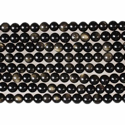 Natural Stone Gold Obsidian Bead Round Big Smooth Loose Beads 4 6 8 10 12 14 16MM For Diy Bracelet Jewelry Making