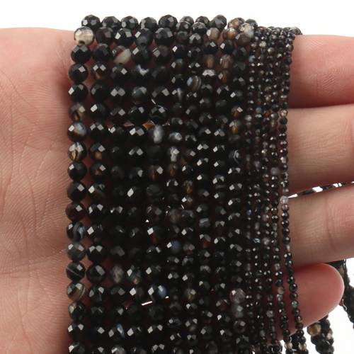 Wholesale 2 3 4mm Natural Stone Beads Small Black Obsidian Faceted Loose Waist Beads for Jewelry Making DIY Handmade Bracelets