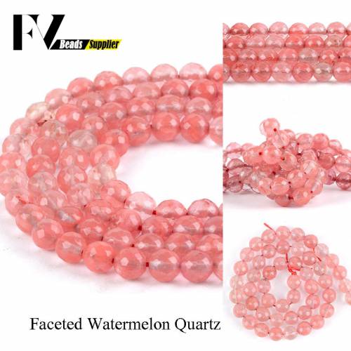 Natural Stone Beads 4 6 8 10 12mm Faceted Watermelon Quartz Round Beads For Jewelry Making Diy Gem Jewellery Accessories 15inch