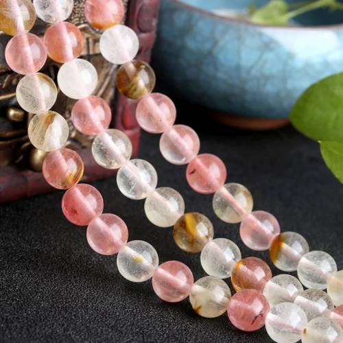 Natural Volcano Cherry Quartz Beads Gemstone Smooth Round Loose  for Jewelry Making