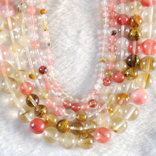 Wholesale Natural Stone Smooth Volcano Cherry Quartz Loose Beads 15 Strand 4-12mm Pick Size For Jewelry Making