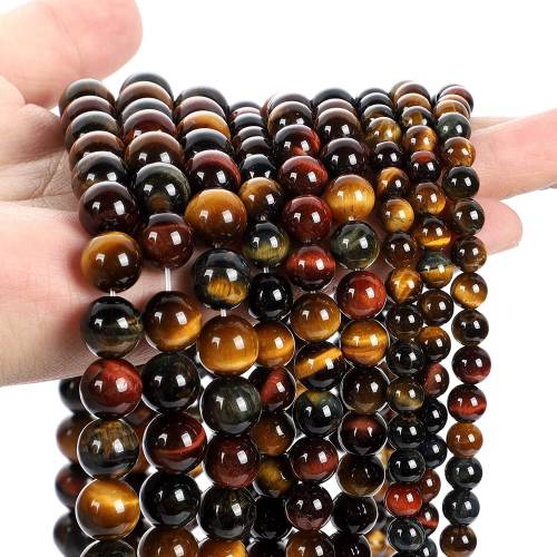 6/8/10mm Top AAA Natural Tricolor Tiger Eye Stone Loose Beads Suitable For Jewelry DIY Making Bracelet Necklace Earrings