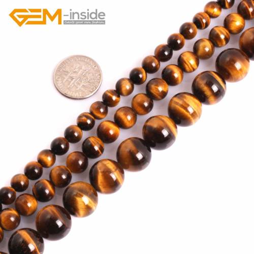 Gem-inside AAA Grade Genuine Natural Round Yellow Tiger Eye Semi Precious Stone Beads For Jewelry Making Strand 15inch