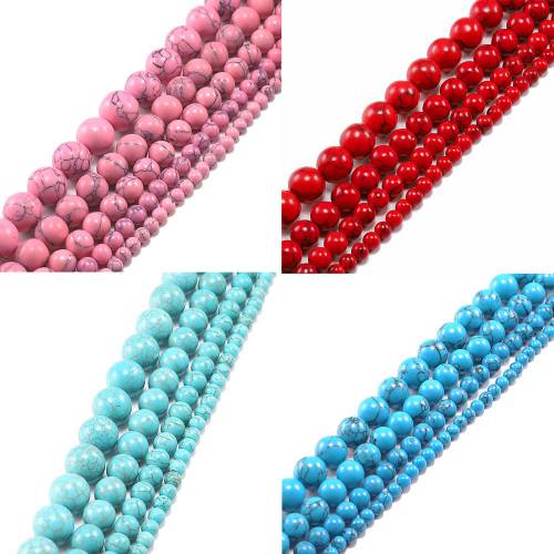 4-12mm Natural Stone Howlite Bead Blue Turquoises Pink Red Round Spacer Beads For DIY Jewelry Making Findings Accessories