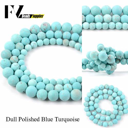 6 8 10 12mm Dull Polish Matte Blue Turquoises Round Beads Natural Stone For Jewelry Making Needlework Diy Handicraft Accessories