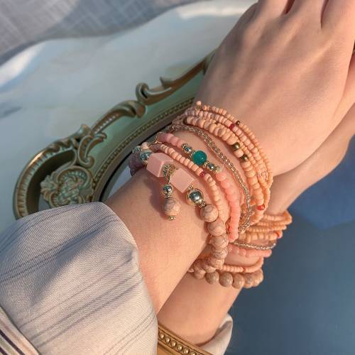 Bohemian 8Pcs Creative Rice Beads Bracelets for Women Elegant Natural Stone Turquoises Handmade Elastic Bracelet Fashion Jewelry