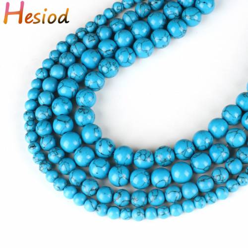 Hesiod Smooth Natural Stone Beads Blue Turquoises Round Loose Beads 15 Strand 4 6 8 10 12 14MM Pick Size For Jewelry Making