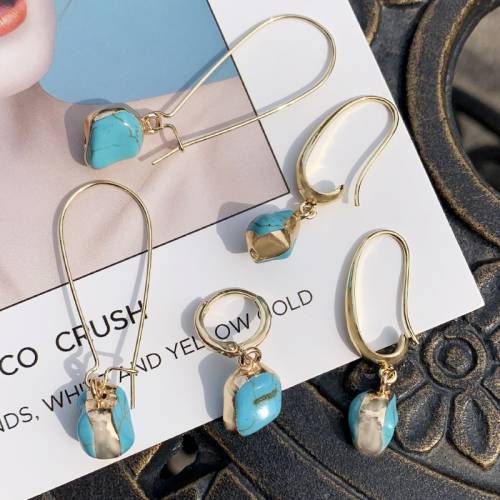 KOMI Bohemian Blue Turquoises Beads Pure Handmade Stone Earrings for Women Geometric Water-Drop Shaped Dangle Earrings K2626