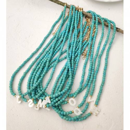 Letter Turquoise Beaded Necklace Women Natural Shell 26 Letters Initital Necklaces String Bead Choker Handmade Jewelry DIY 2021