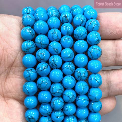 Natural Stone 4 6 8 10 12 14MM Blue Turquoises Loose Beads 15 Strand Pick Size for Diy Jewelry Making Supplies Wholesale