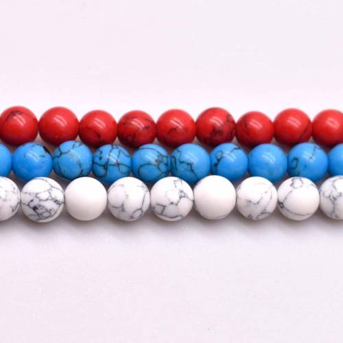Smooth Natural Stone White Red Blue Turquoises Beads Round Loose Beads For Jewelry Making 15 Strand 6mm 8mm Pick Size