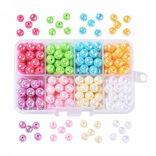 8 Color Plating Environmental Poly Styrene Acrylic Beads - Plated with AB Color - Round - with 8 Compartments Plastic Bead Container - Mixed Color -...