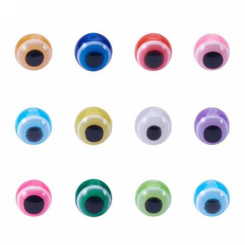 ARRICRAFT 100pcs Assorted Colour Flat Round Evil Eye Striped Acrylic Resin Beads Craft jewelry Making Beads - Mixed Color - 6x5mm - Hole: 1mm