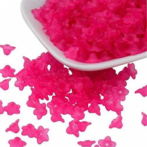 ARRICRAFT 500g (About 5000 pcs) Flower Frosted Transparent Acrylic Beads 10x5mm - Deep Pink