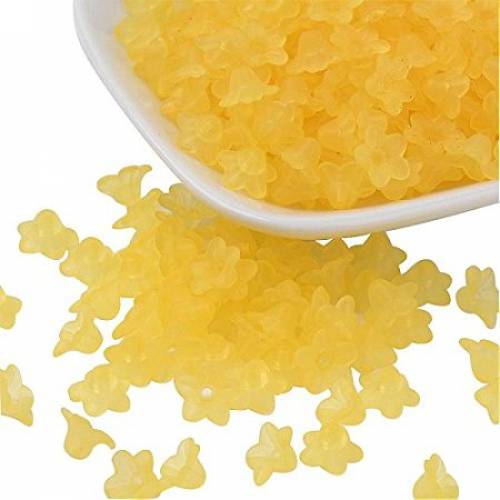 ARRICRAFT 500g (About 5000 pcs) Flower Frosted Transparent Acrylic Beads 10x5mm - Yellow