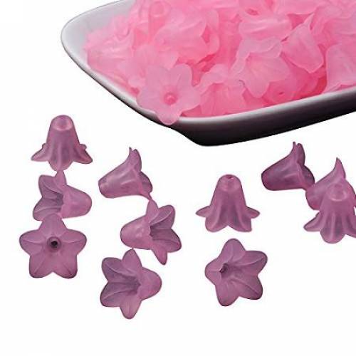 ARRICRAFT Translucent Acrylic Beads - Frosted - Flower - Pink - Size: About 14mm in Diameter - 10mm Thick - Hole: 2mm - About 1300pcs/500g