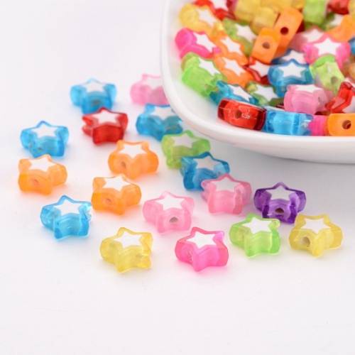Arricraft Transparent Acrylic Beads - Bead in Bead - Star - Mixed Color - 9x10x4mm - Hole: 2mm