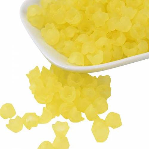 ARRICRAFT Transparent Acrylic Beads Caps - Flower - Frosted - Yellow - 10x6mm - Hole: 15mm; About 1900pcs/500g