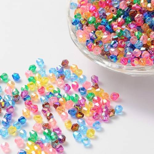 Environmental Bicone AB Color Plated Transparent Acrylic Beads - Mixed Color - 4x4mm - Hole: 1mm; about 16600pcs/500g