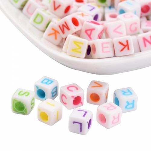 NBEADS 500g Alphabet Acrylic Cube Mixed Color Beads