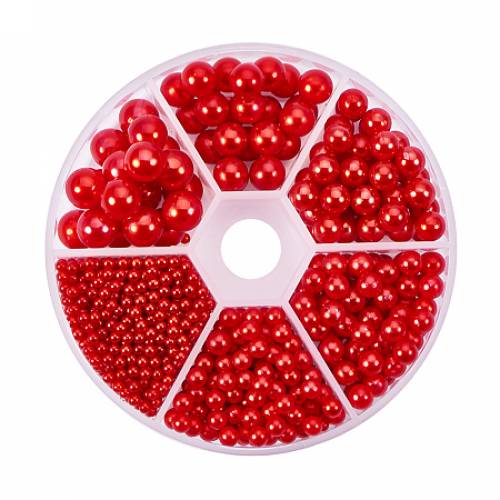PandaHall Elite About 1113 Pieces 6 Sizes No Holes/Undrilled Imitated Pearl Beads for Vase Fillers - Wedding - Party - Home Decoration - Red