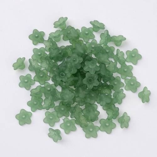 Transparent Acrylic Beads - Flower - Frosted - Dark Sea Green - 10x5mm - Hole: 1mm; about 4200pcs/500g