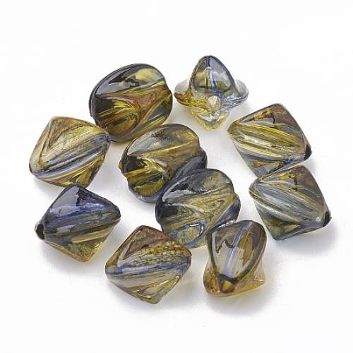 Two Tone Transparent Spray Painted Acrylic Beads - Polygon - Olive - 12x85x8mm - Hole: 1mm