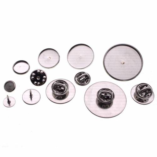 10pcs/lot Stainless Steel Holder Brooch Base Fit 12/16/25mm Cabochon Blanks Trays with Butterfly Clutch Brooch Pins DIY Jewelry