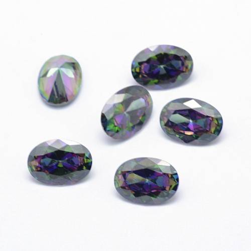 Arricraft Cubic Zirconia Pointed Back Cabochons - Grade A - Faceted - Oval - Colorful - 7x5mm