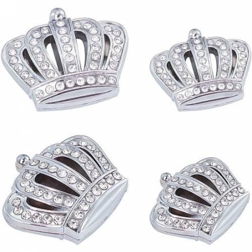 FINGERINSPIRE Zinc Alloy Cabochons - with Crystal Rhinestone - with Adhesive Back - Crown - Platinum - 4pcs/box
