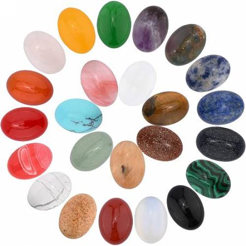 PandaHall Elite Natural & Synthetic Gemstone Cabochons - Oval - Mixed Dyed and Undyed - 14x10x4~5mm - 48pcs/box