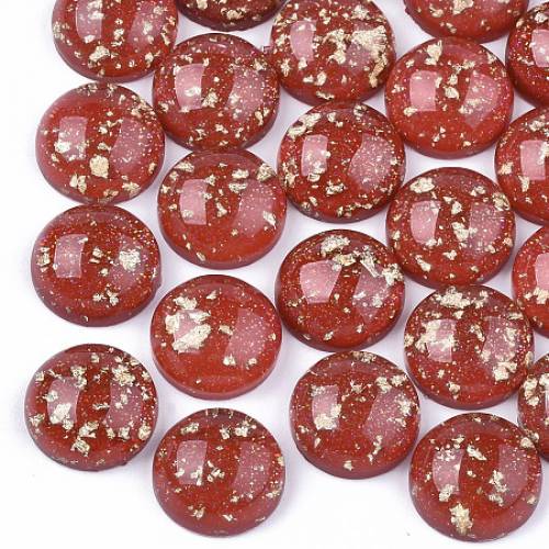 Resin Cabochons - with Glitter Powder and Gold Foil - Half Round - Red - 12x55mm