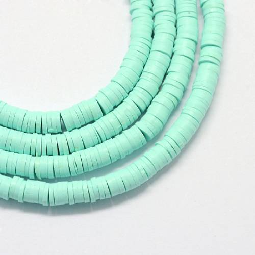 Arricraft Environmental Handmade Polymer Clay Beads - Disc/Flat Round - Heishi Beads - Aquamarine - 3x1mm - Hole: 1mm; about 380~400pcs/strand - 177