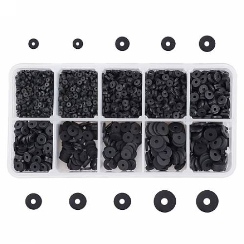 Environmental Handmade Polymer Clay Beads - Disc/Flat Round - Heishi Beads - Black - 11x7x3cm; about 3800~4000pcs/box