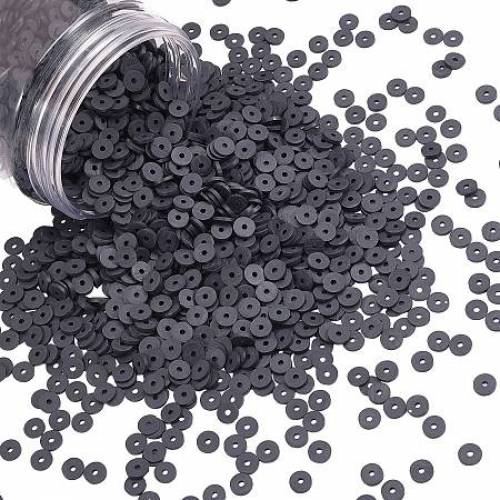 Environmental Handmade Polymer Clay Beads - Disc/Flat Round - Heishi Beads - Black - 6x1mm - Hole: 2mm; about 3040~3200pcs/box
