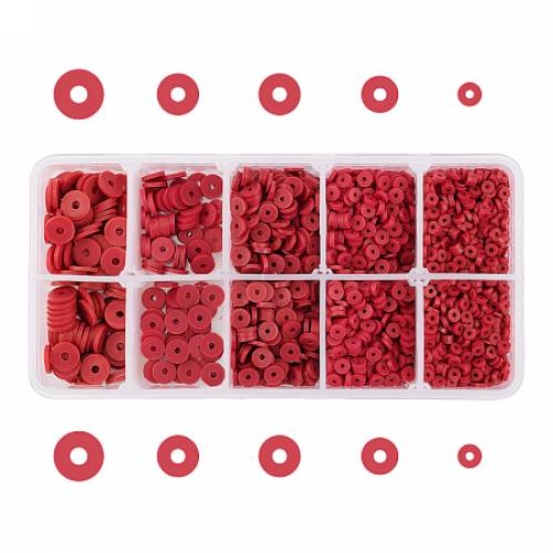Environmental Handmade Polymer Clay Beads - Disc/Flat Round - Heishi Beads - Dark Red - 11x7x3cm; about 3800~4000pcs/box