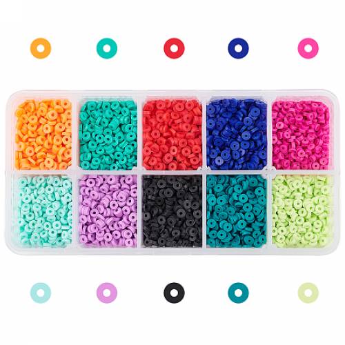 Environmental Handmade Polymer Clay Beads - Disc/Flat Round - Heishi Beads - Mixed Color - 3x1mm - Hole: 1mm; 10colors - about 570~600pcs/color -...