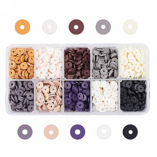 Environmental Handmade Polymer Clay Beads - Disc/Flat Round - Heishi Beads - Mixed Color - 6x1mm - Hole: 2mm; 10colors - about 266~280pcs/color -...