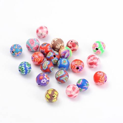 Handmade Polymer Clay Beads - Round - Mixed Color - about 8mm in diameter - hole: 1mm