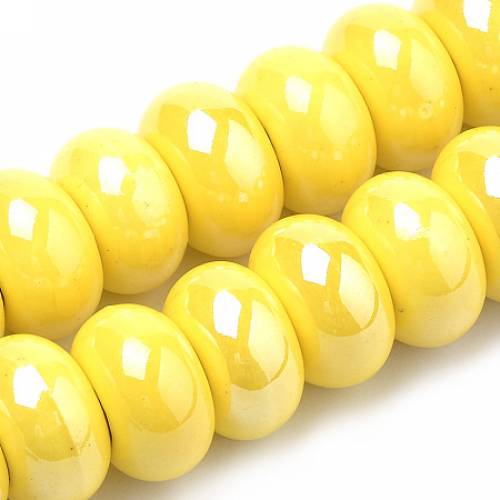 Handmade Porcelain Beads - Pearlized - Rondelle - Yellow - 13x6~7mm - Hole: 5~6mm