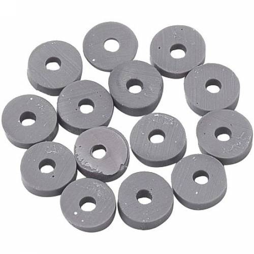 NBEADS 10 Strands Handmade Flat Round Polymer Clay Bead Spacer Beads for DIY Jewelry Making - 3x1mm - Hole: 1mm - About 380pcs/strand - Gray