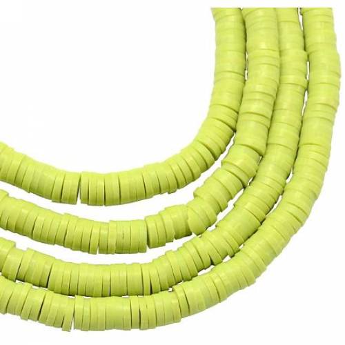 NBEADS 10 Strands Handmade Flat Round Polymer Clay Bead Spacer Beads for DIY Jewelry Making - 3x1mm - Hole: 1mm - About 380pcs/strand - GreenYellow