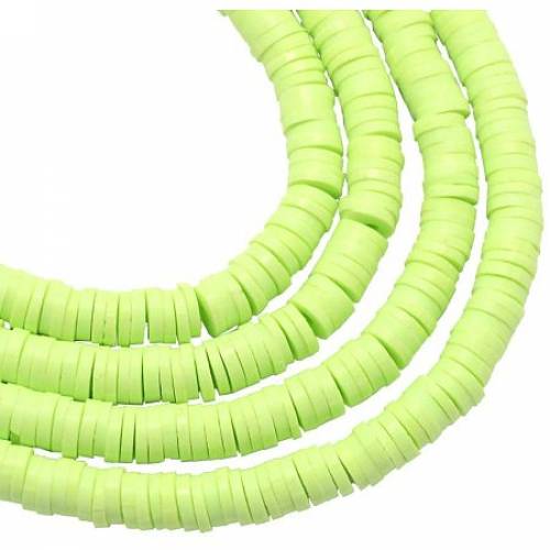 NBEADS 10 Strands Handmade Flat Round Polymer Clay Bead Spacer Beads for DIY Jewelry Making - 3x1mm - Hole: 1mm - About 380pcs/strand - LightGreen
