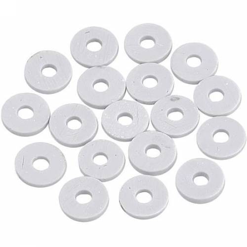 NBEADS 10 Strands Handmade Flat Round Polymer Clay Bead Spacer Beads for DIY Jewelry Making - 3x1mm - Hole: 1mm - About 380pcs/strand - LightGrey