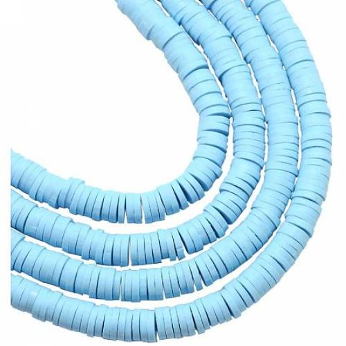 NBEADS 10 Strands Handmade Flat Round Polymer Clay Bead Spacer Beads for DIY Jewelry Making - 3x1mm - Hole: 1mm - About 380pcs/strand - LightSkyBlue