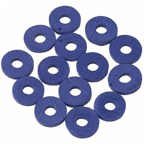 NBEADS 10 Strands Handmade Flat Round Polymer Clay Bead Spacer Beads for DIY Jewelry Making - 3x1mm - Hole: 1mm - About 380pcs/strand - MidnightBlue