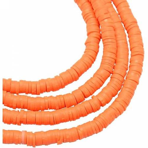 NBEADS 10 Strands Handmade Flat Round Polymer Clay Bead Spacer Beads for DIY Jewelry Making - 3x1mm - Hole: 1mm - About 380pcs/strand - OrangeRed